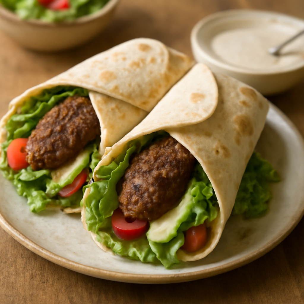 Photo du plat Wraps de kefta de bœuf, crudités et sauce tahini